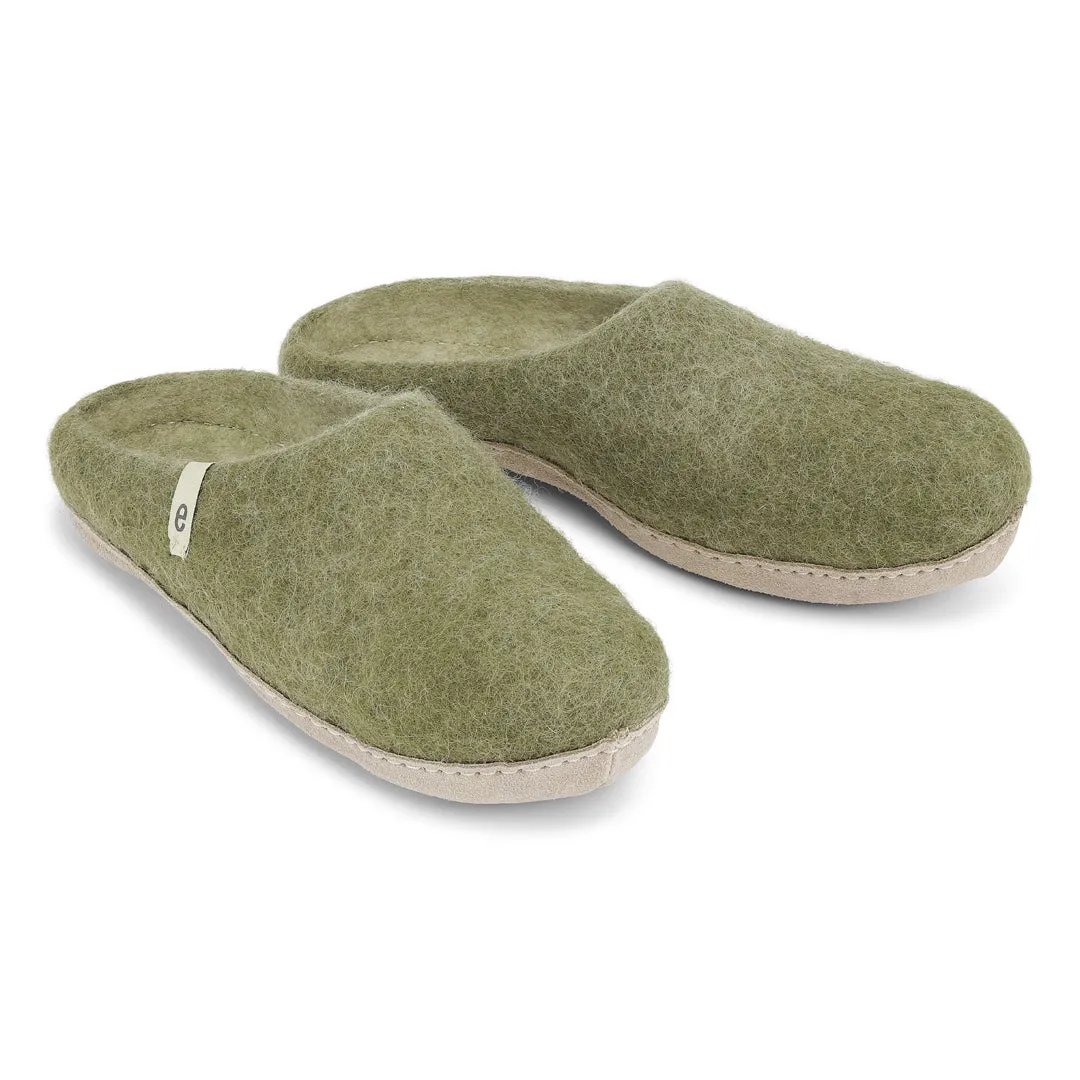 Moss Green Fair Trade Felt Slippers