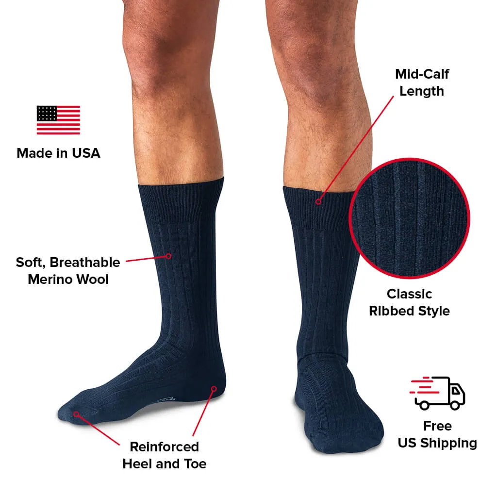 Navy Merino Wool Mid Calf Dress Socks