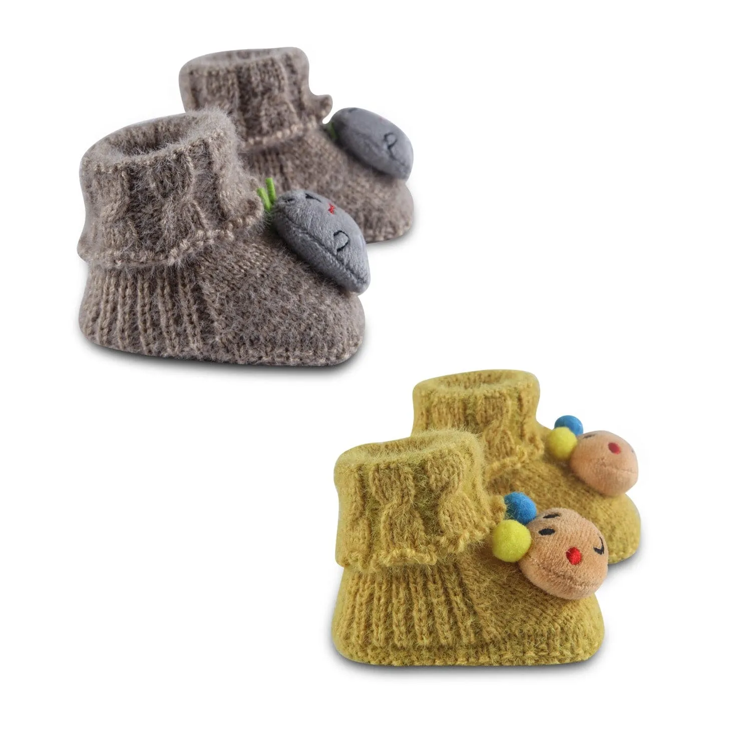 Newborn Crochet Woollen Booties Cartoon - Yellow, Grey