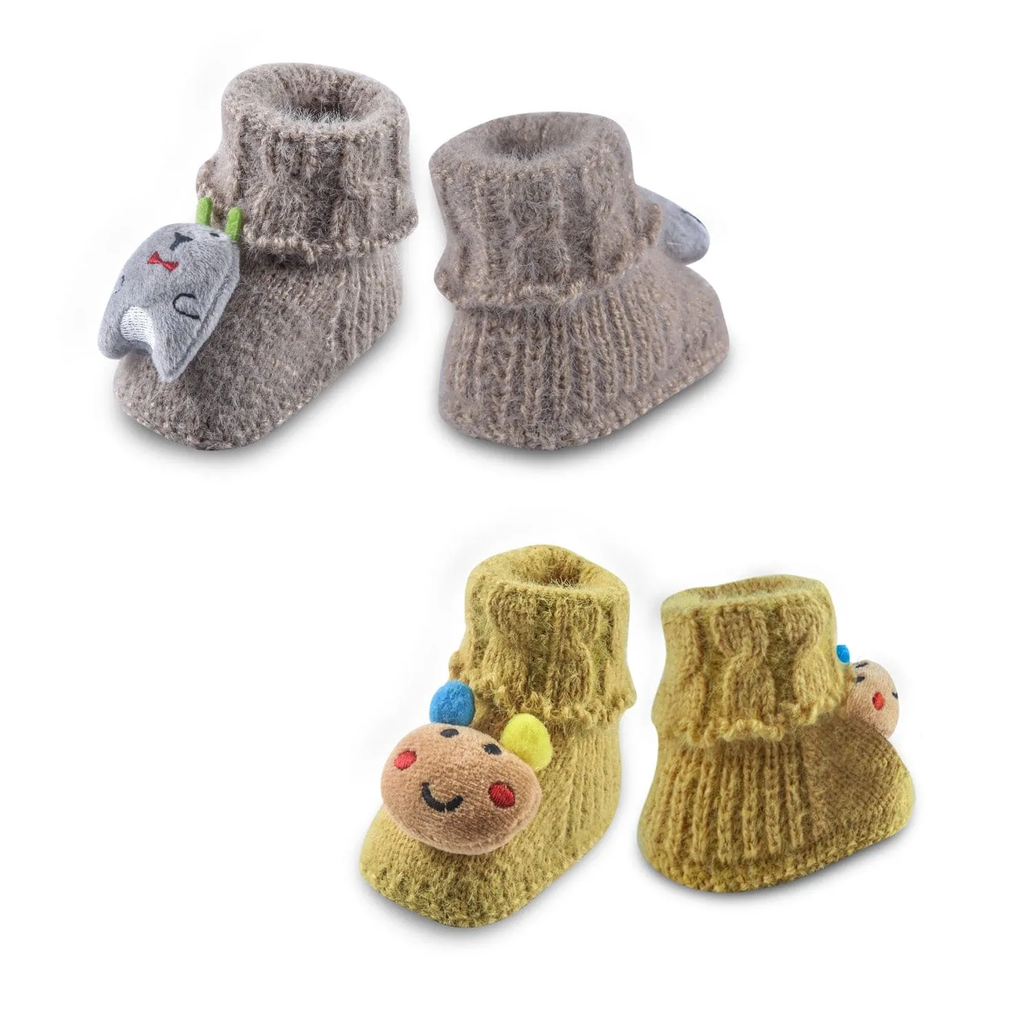 Newborn Crochet Woollen Booties Cartoon - Yellow, Grey