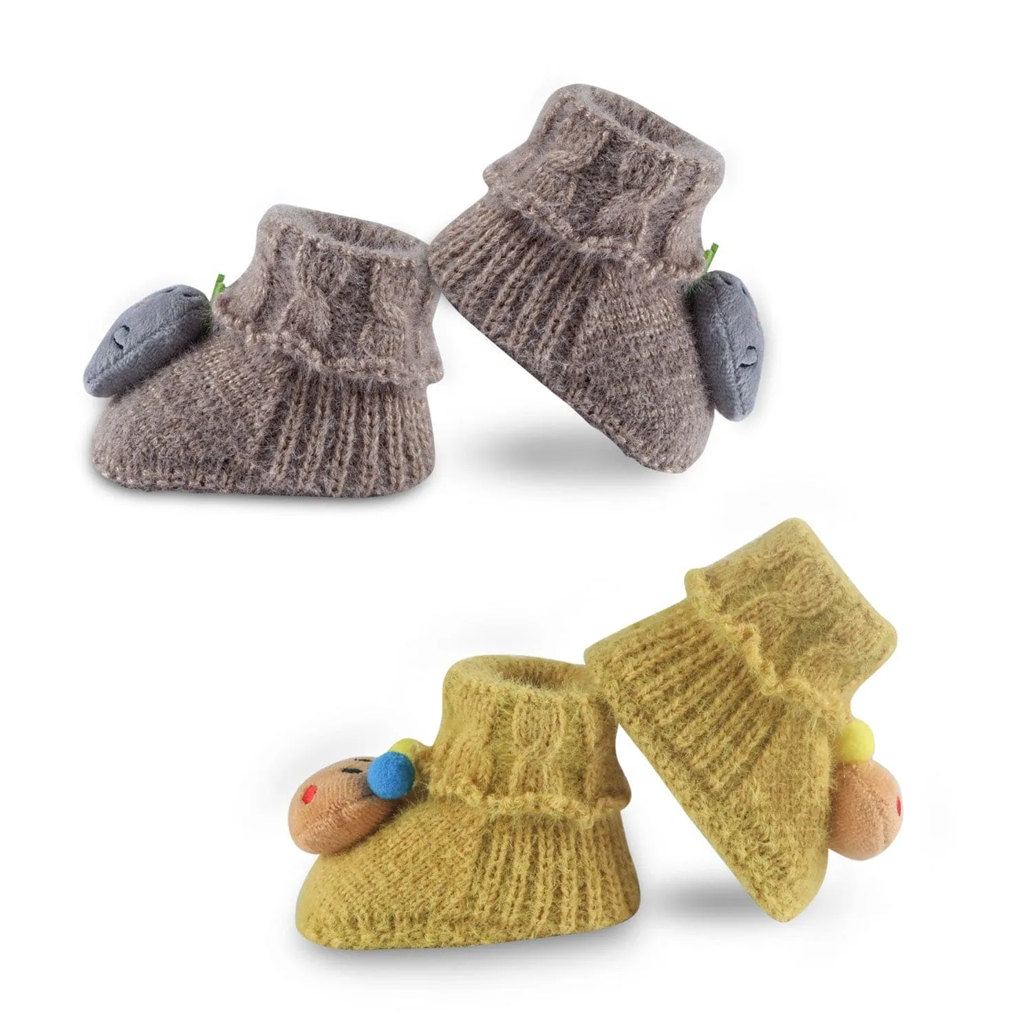 Newborn Crochet Woollen Booties Cartoon - Yellow, Grey