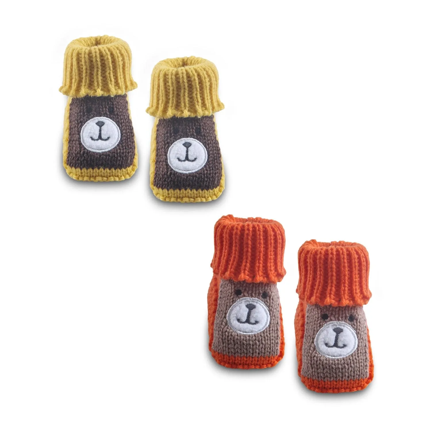 Newborn Crochet Woollen Booties Teddy - Orange, Yellow