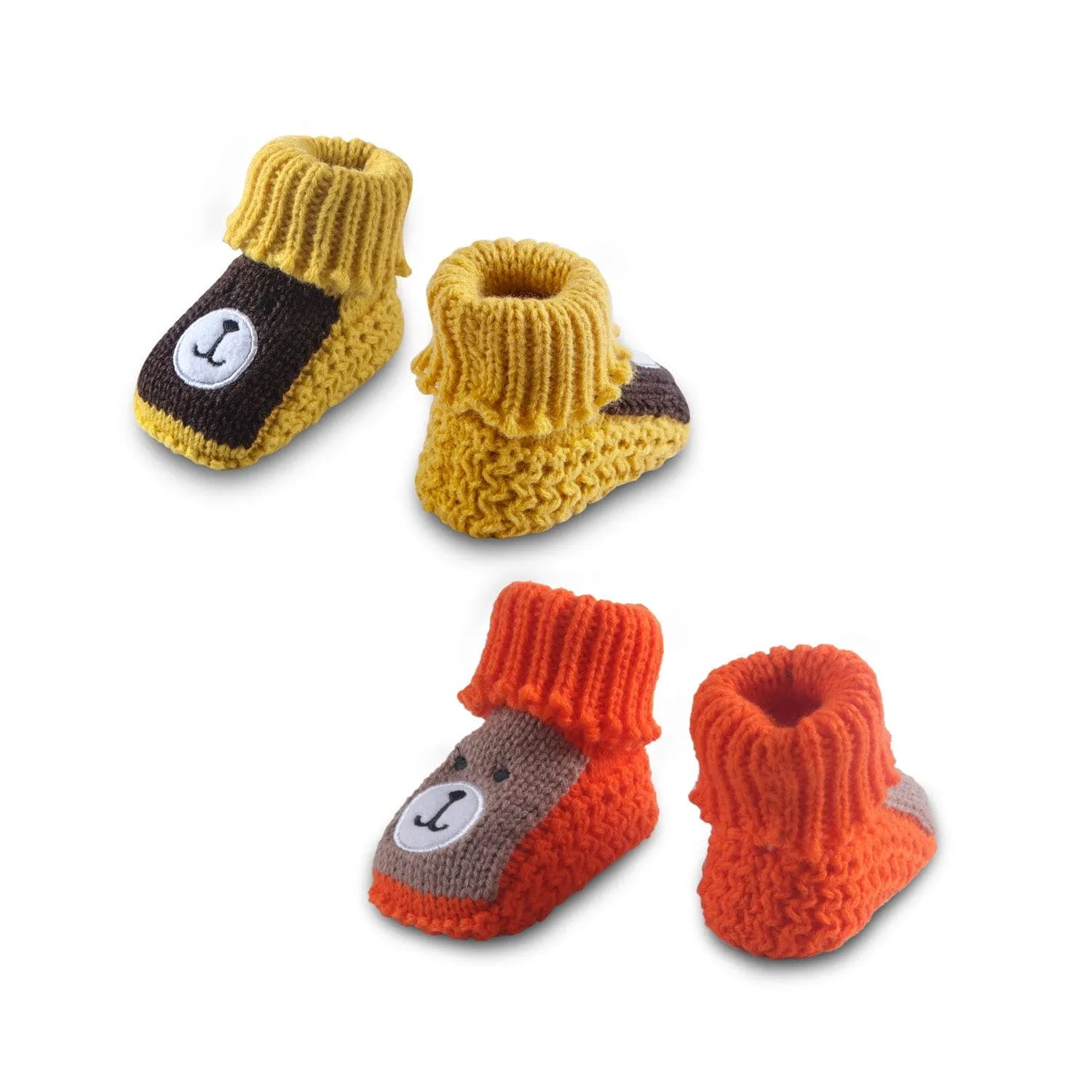 Newborn Crochet Woollen Booties Teddy - Orange, Yellow