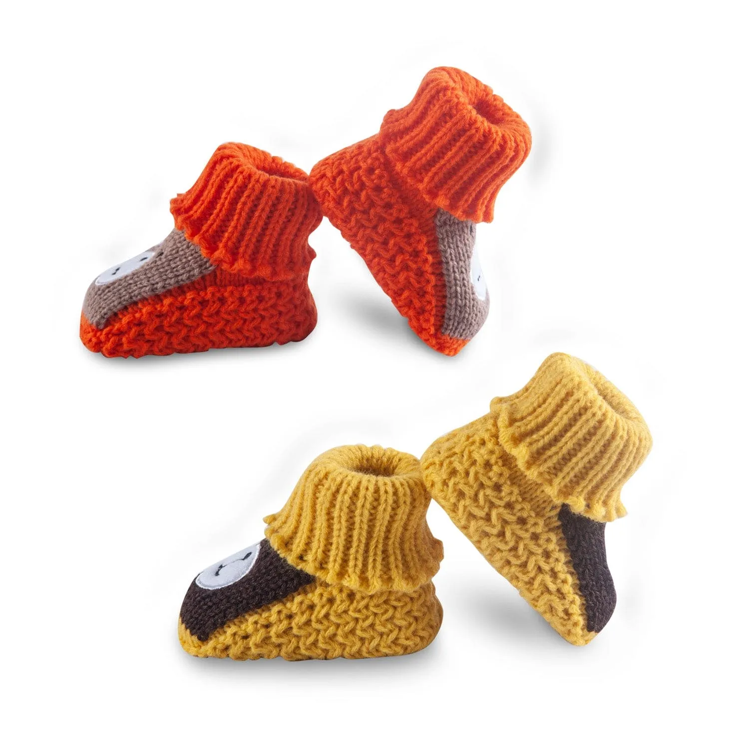 Newborn Crochet Woollen Booties Teddy - Orange, Yellow