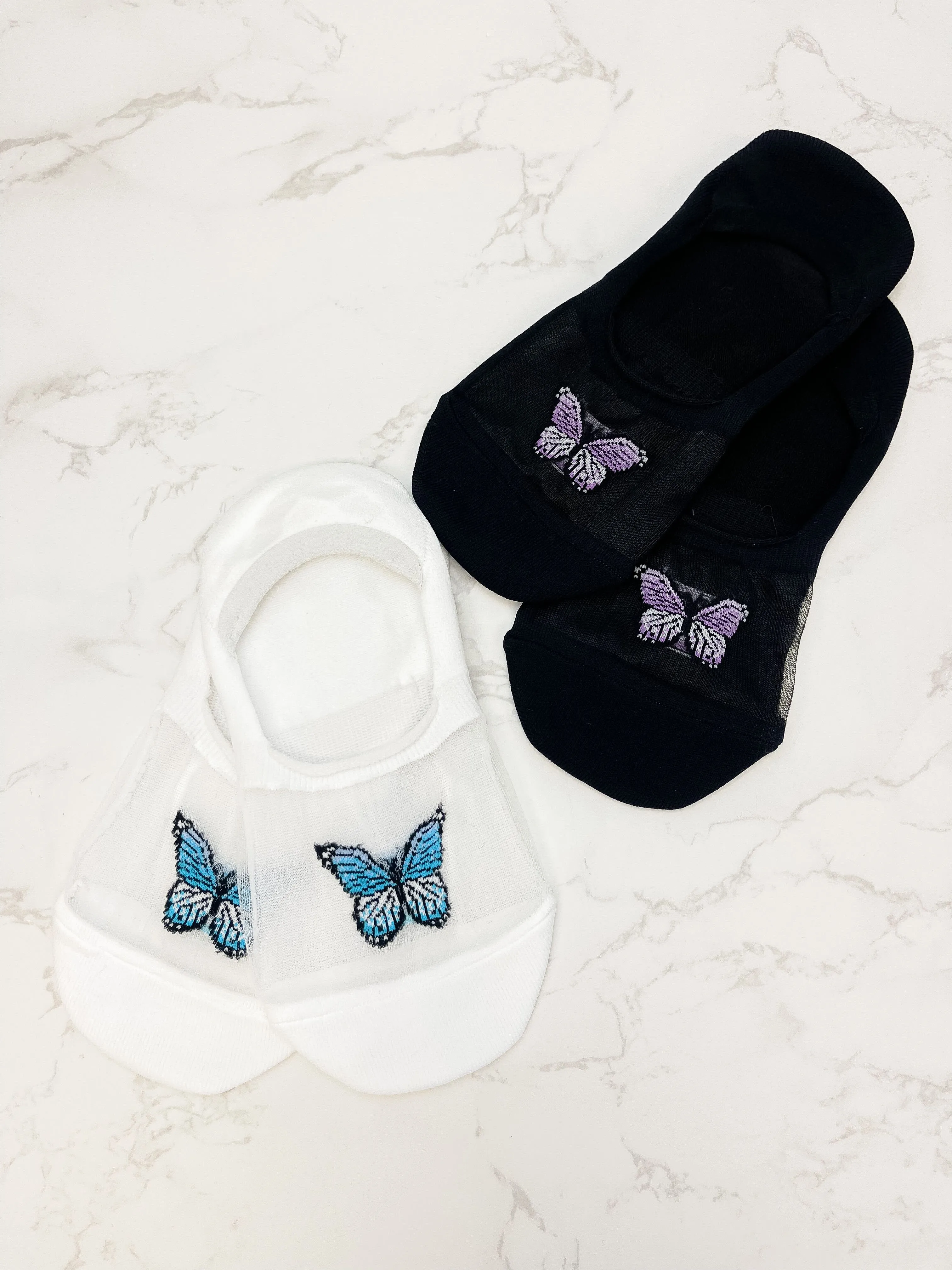 No Show Butterfly Socks - White