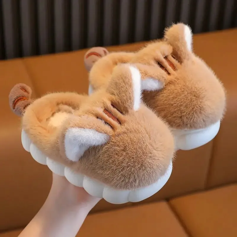 Plush Animal Slippers with Ears for Girls