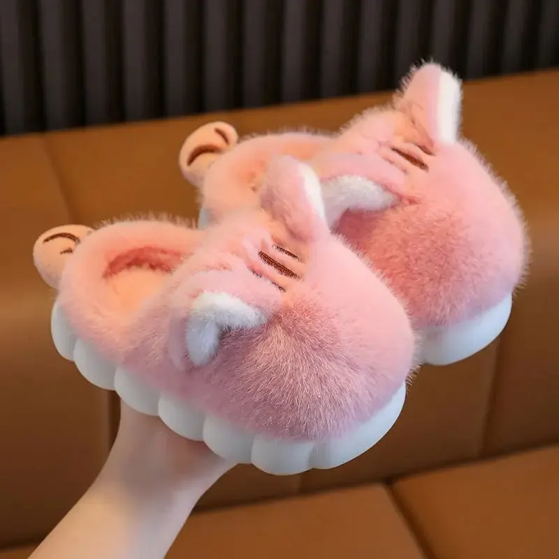 Plush Animal Slippers with Ears for Girls