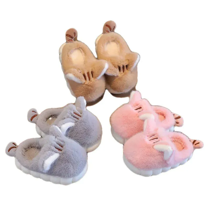 Plush Animal Slippers with Ears for Girls