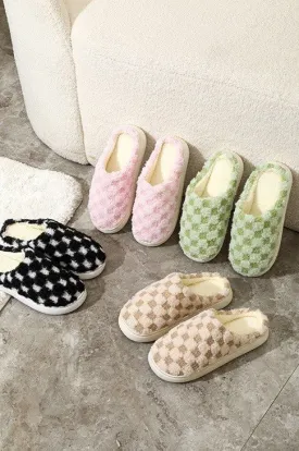 Plush Checkered Slippers - 3 Colors Available