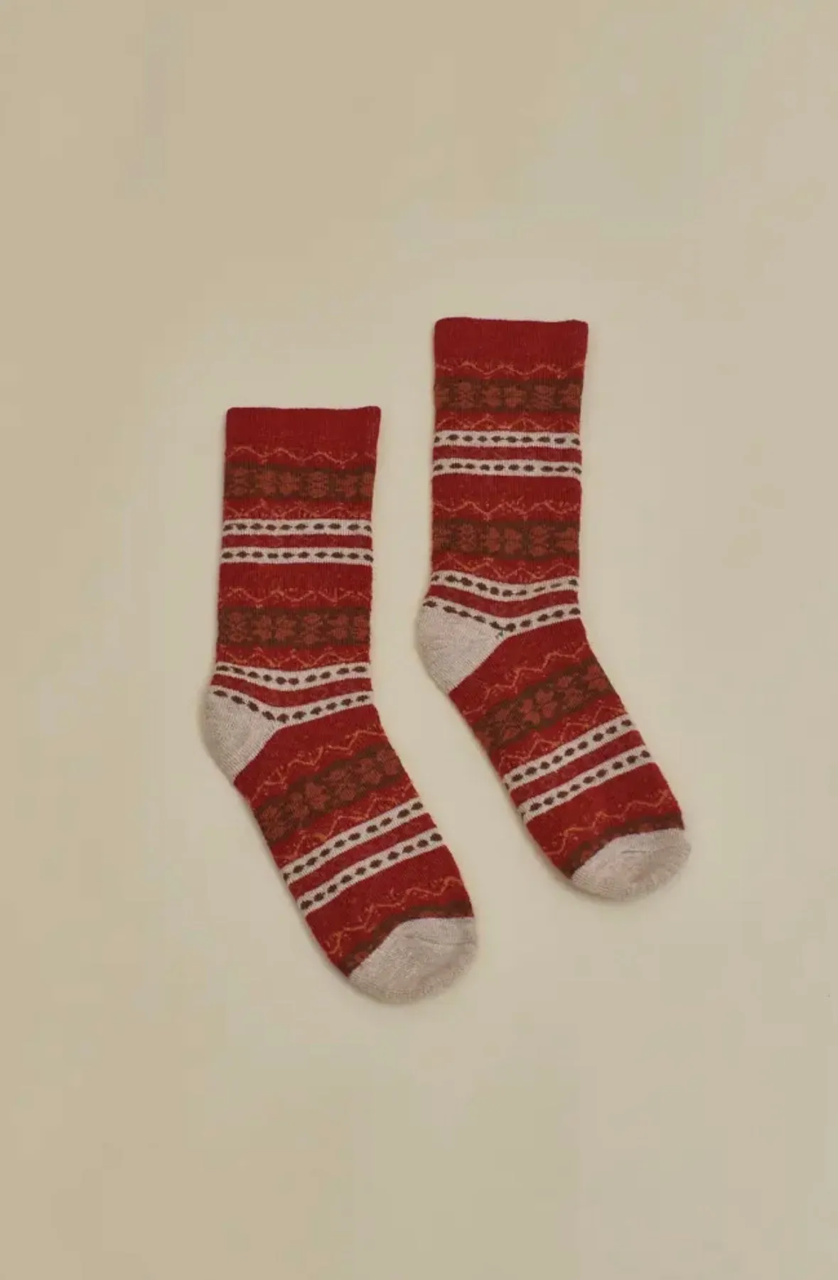 Red Fair Isle | Alpaca Socks | Full Cushion