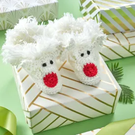 Red Heart Crochet Happy Kids Reindeer Slippers