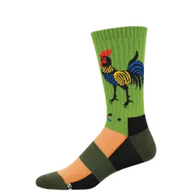 Rooster Folk Art (Green) Merino Wool Unisex L/XL Crew Sock