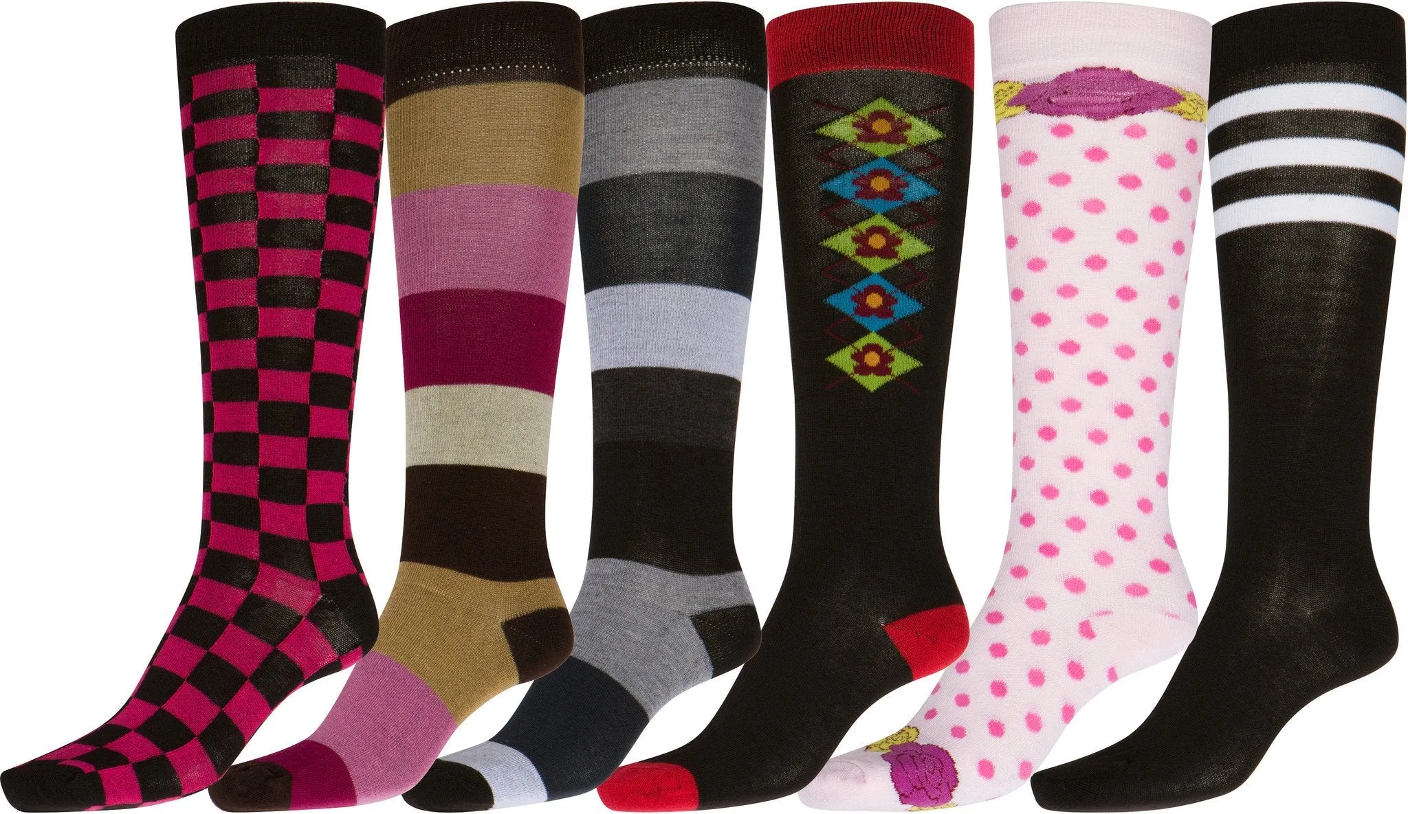 Sakkas Liea Ladies Colorful Unique Pattern / Solid Knee High Socks Assorted 6-Pack