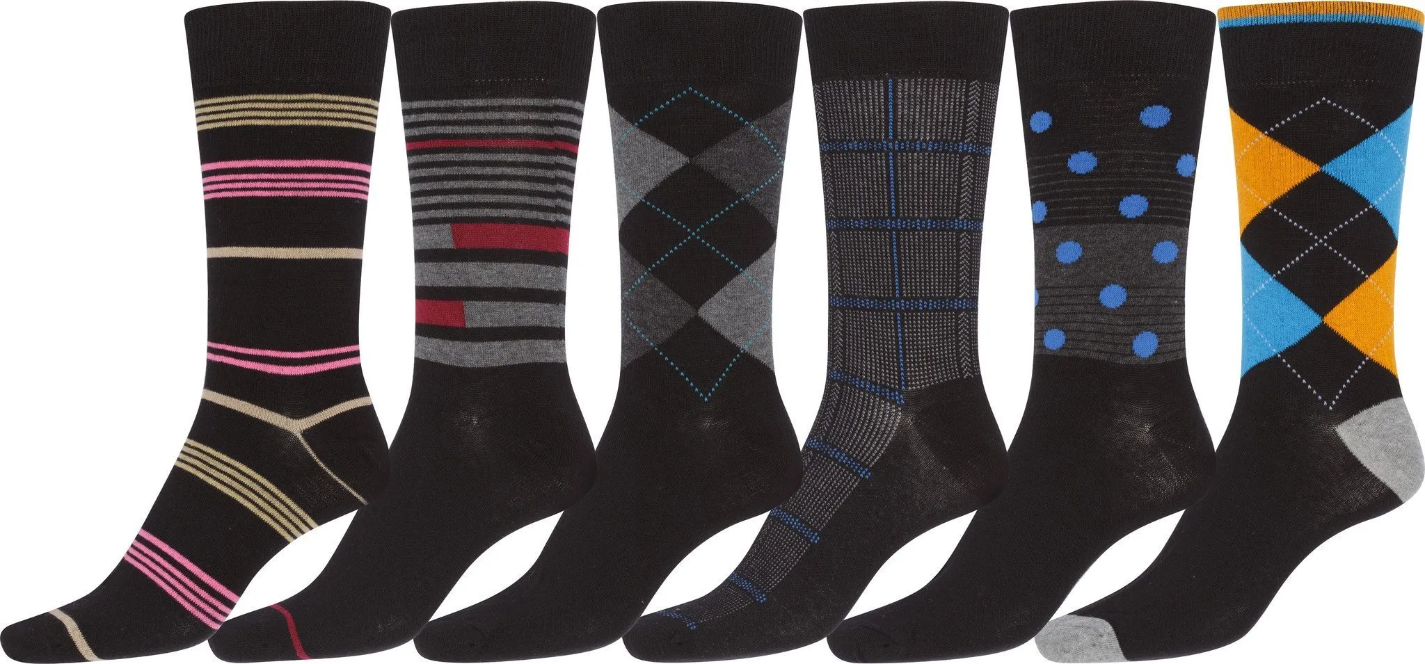 Sakkas Mens Cotton Blend Pattern And Ribbed Dress Socks Value 6-Pack