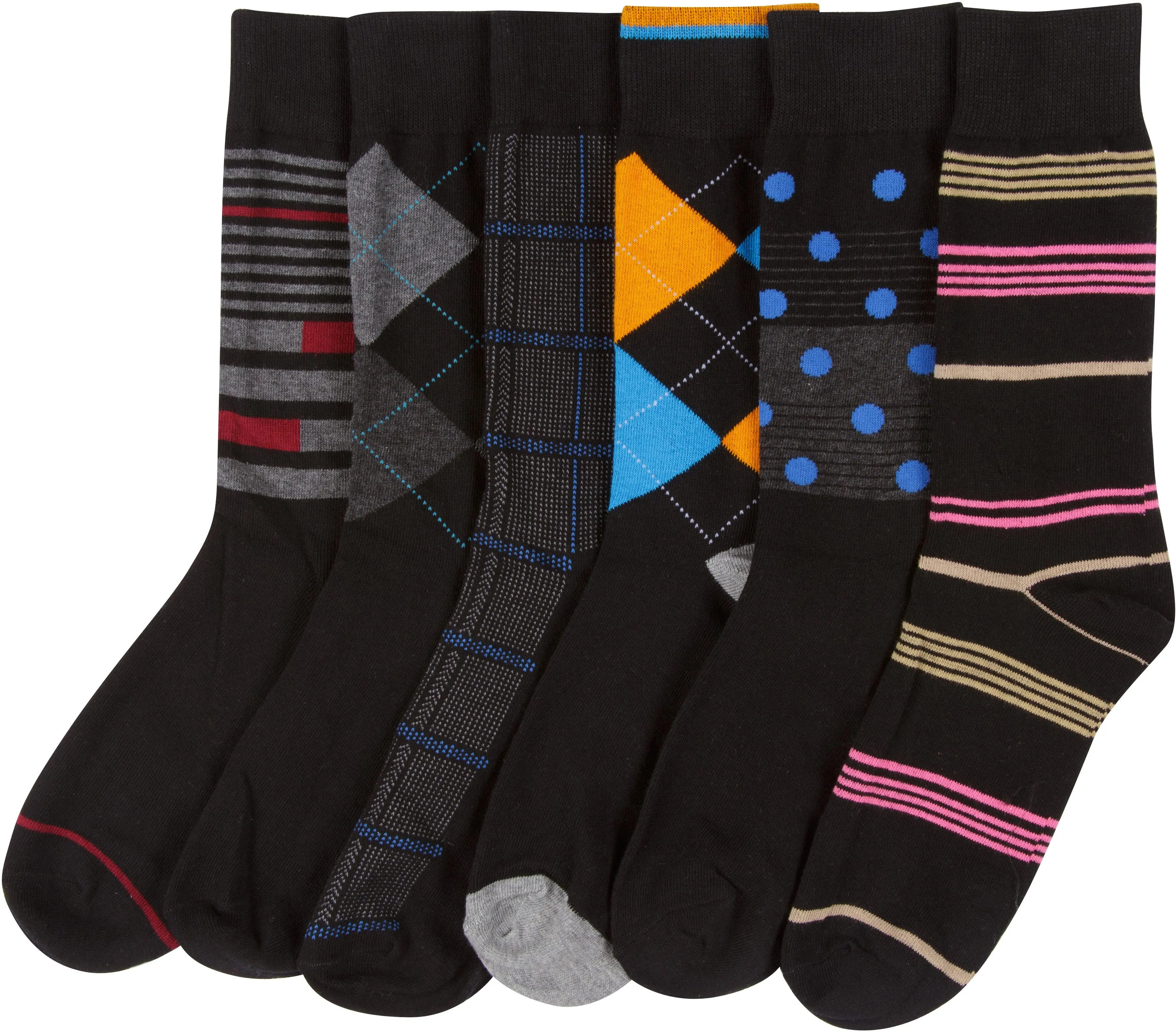 Sakkas Mens Cotton Blend Pattern And Ribbed Dress Socks Value 6-Pack