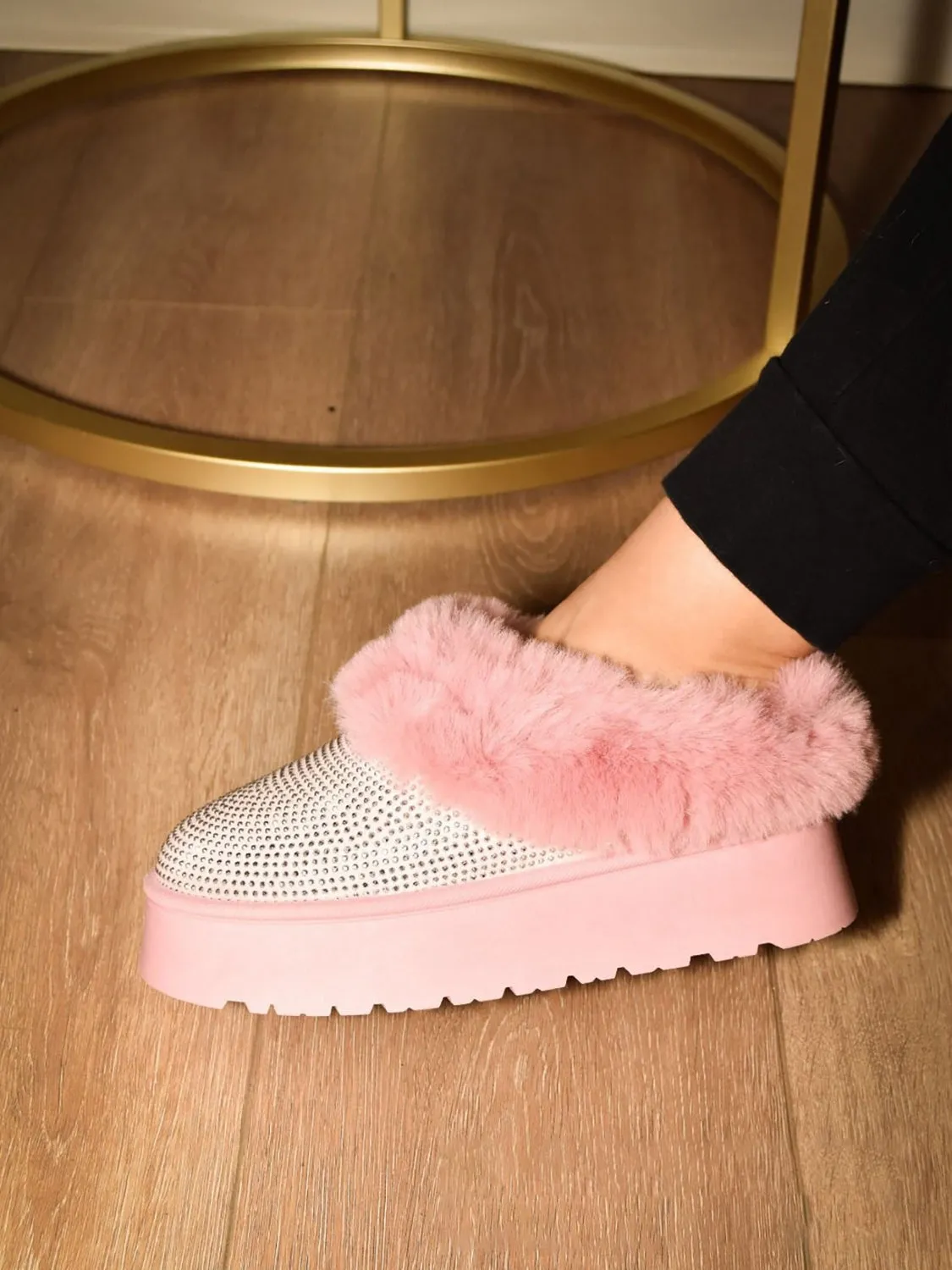 Shimmer Luxe Faux Fur Platform Booties in Pink