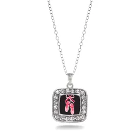 Silver Ballerina Slippers Square Charm Classic Necklace