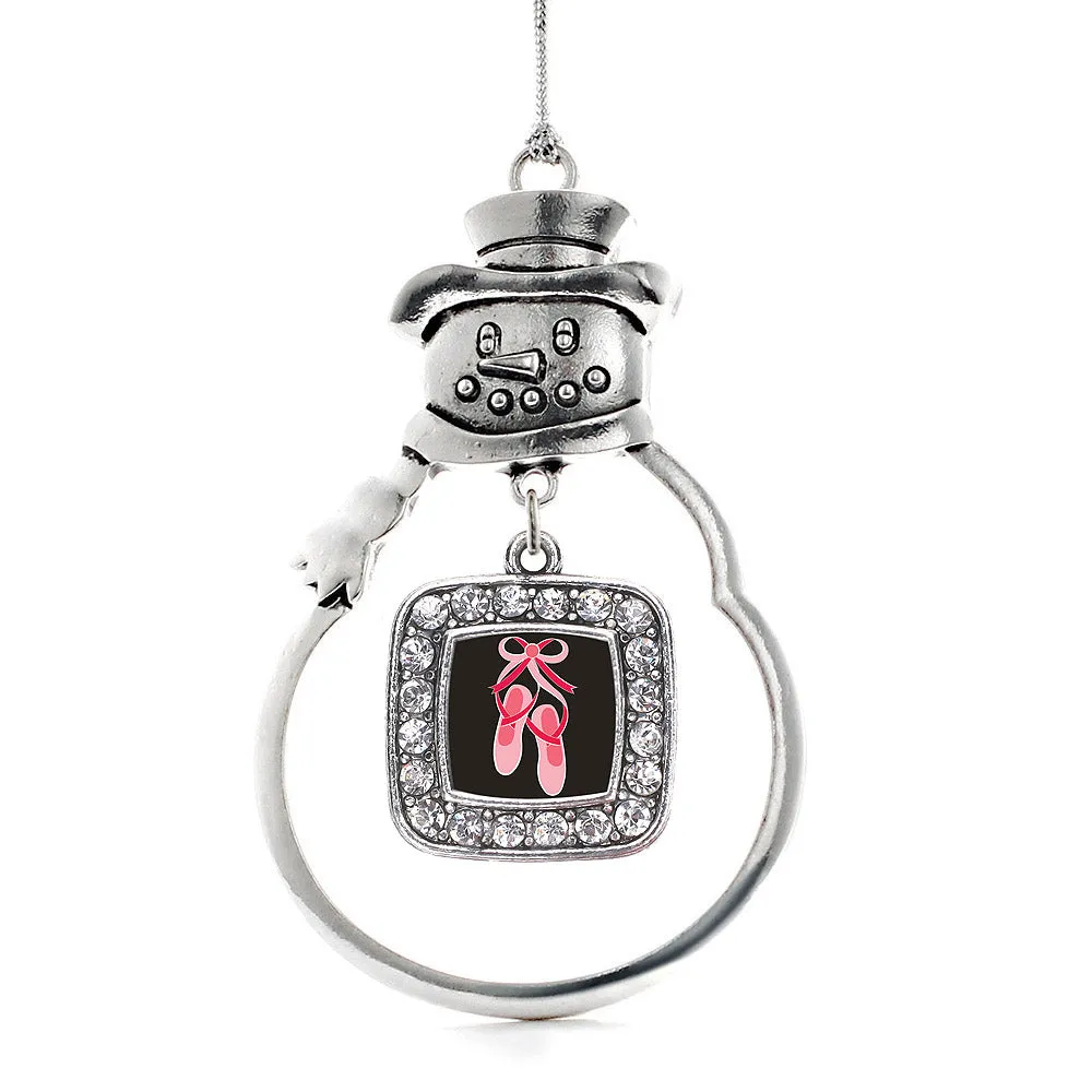 Silver Ballerina Slippers Square Charm Snowman Ornament