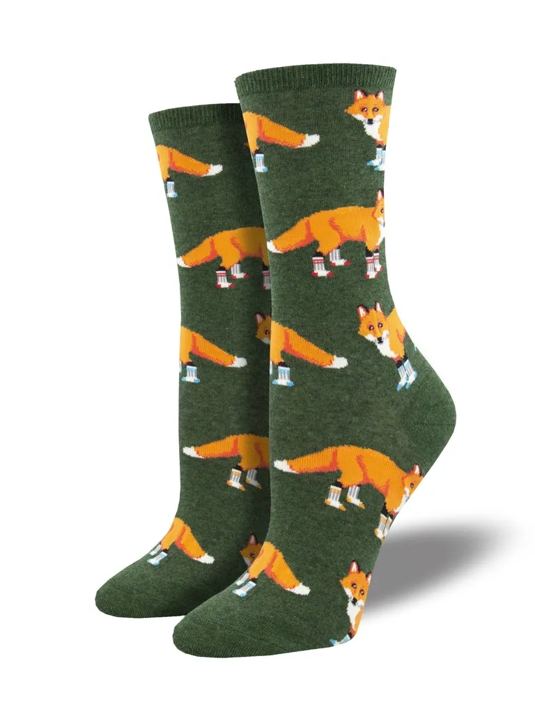 Socksy Foxy (Forest Green) Women’s Crew Socks