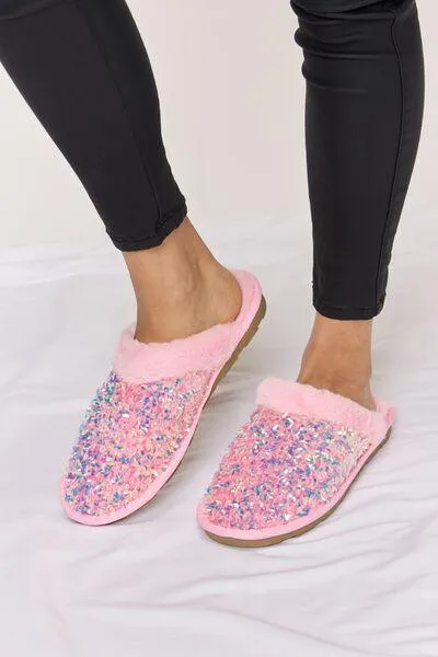 Sparkle Confetti Sequin Plush Slippers