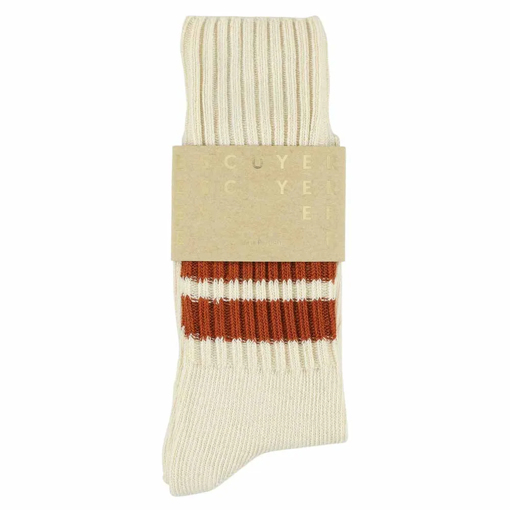 Stripes Crew Socks - Ecru / Brick