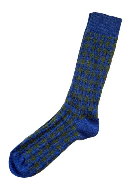 Tey-Art Houndstooth Alpaca Socks-Blue