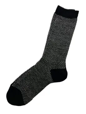 Tey-Art Zoey Vertical Chevron  Alpaca Socks - Black