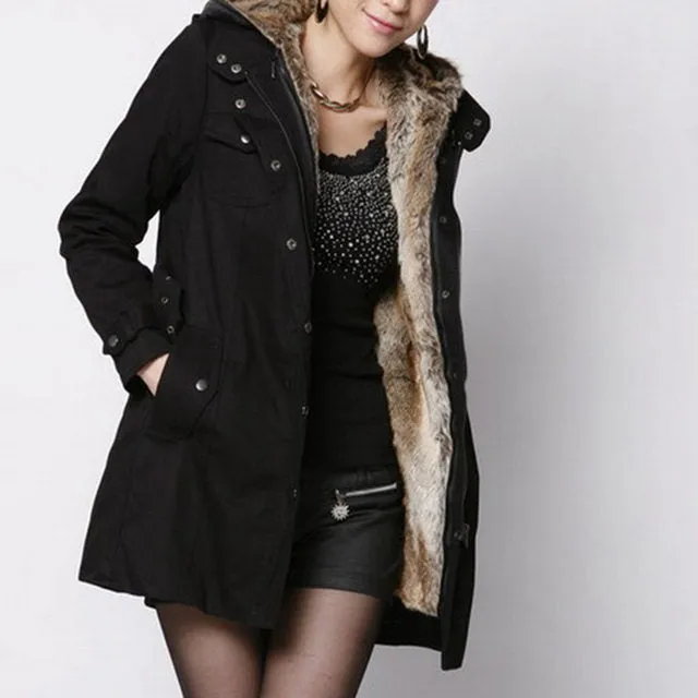 Trendy Warm fur style belted coat jacket