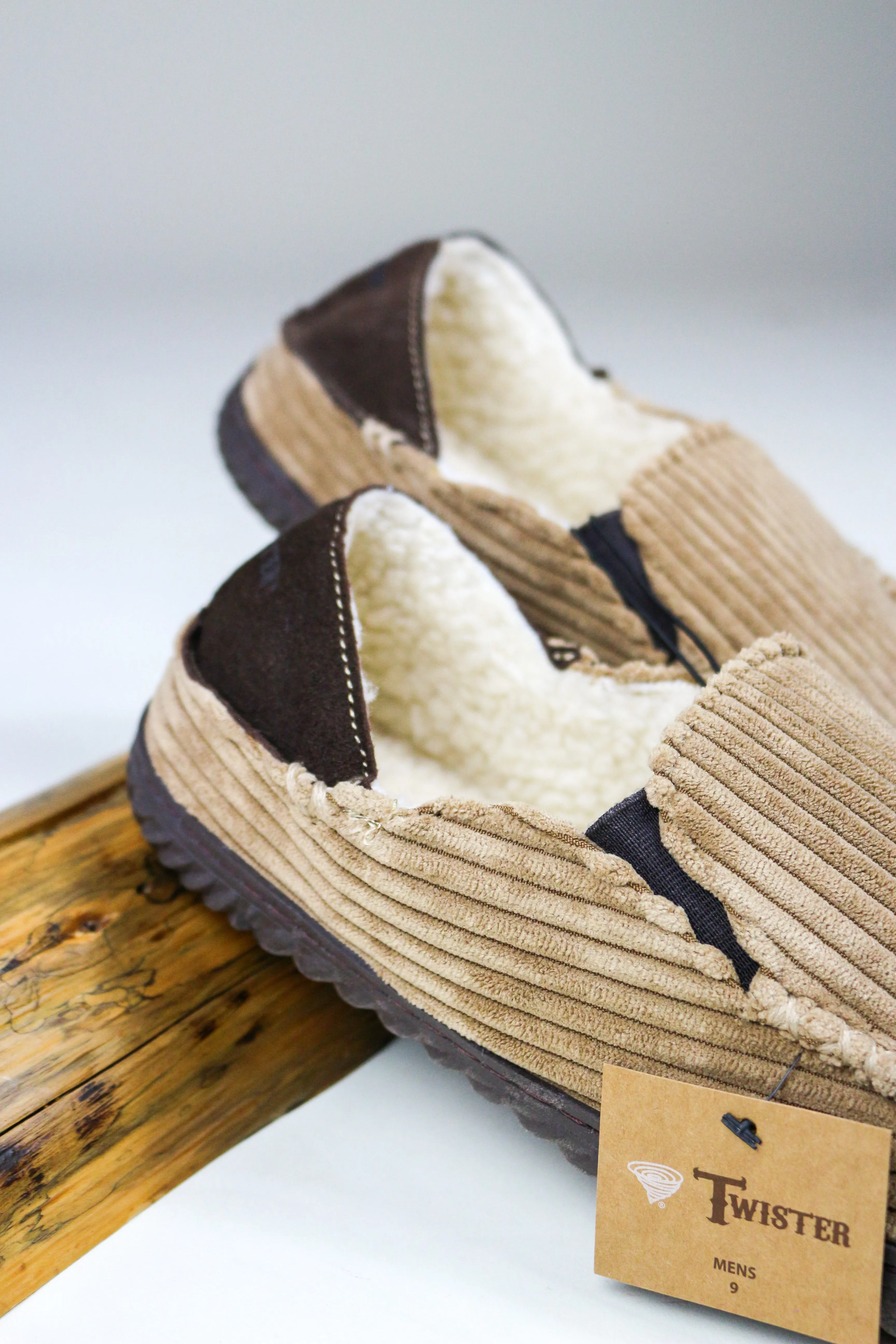 Twister Tan Corduroy Men's Slippers