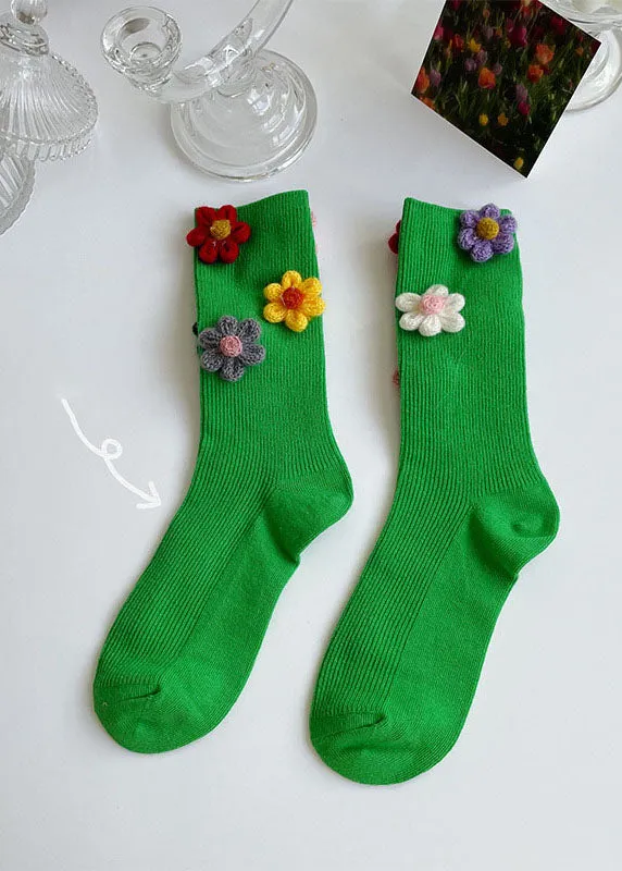 Vintage Floral Jacquard Cotton Crew Socks