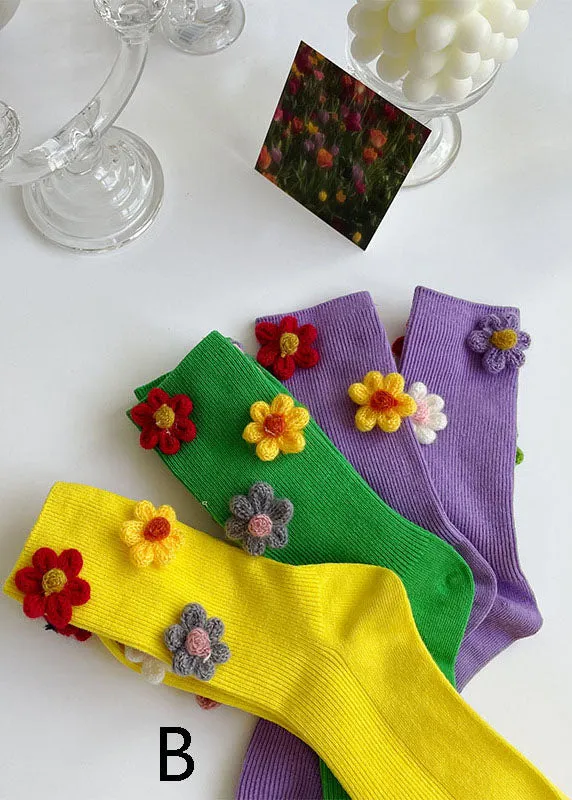 Vintage Floral Jacquard Cotton Crew Socks