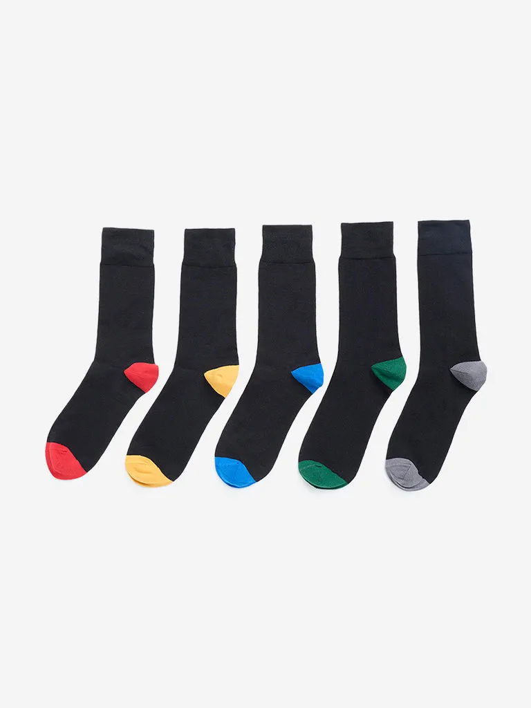 WES Lounge Black Colour-Blocked Socks - Pack of 5