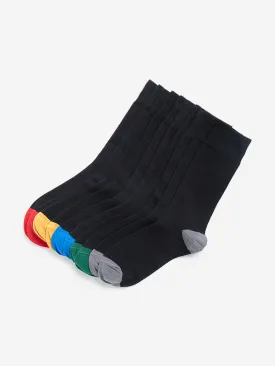 WES Lounge Black Colour-Blocked Socks - Pack of 5