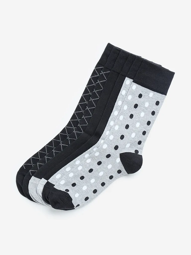 WES Lounge Black Printed Socks - Pack of 3