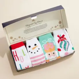 Whimsical Christmas Fuzzy Socks Assorted Pack of 4