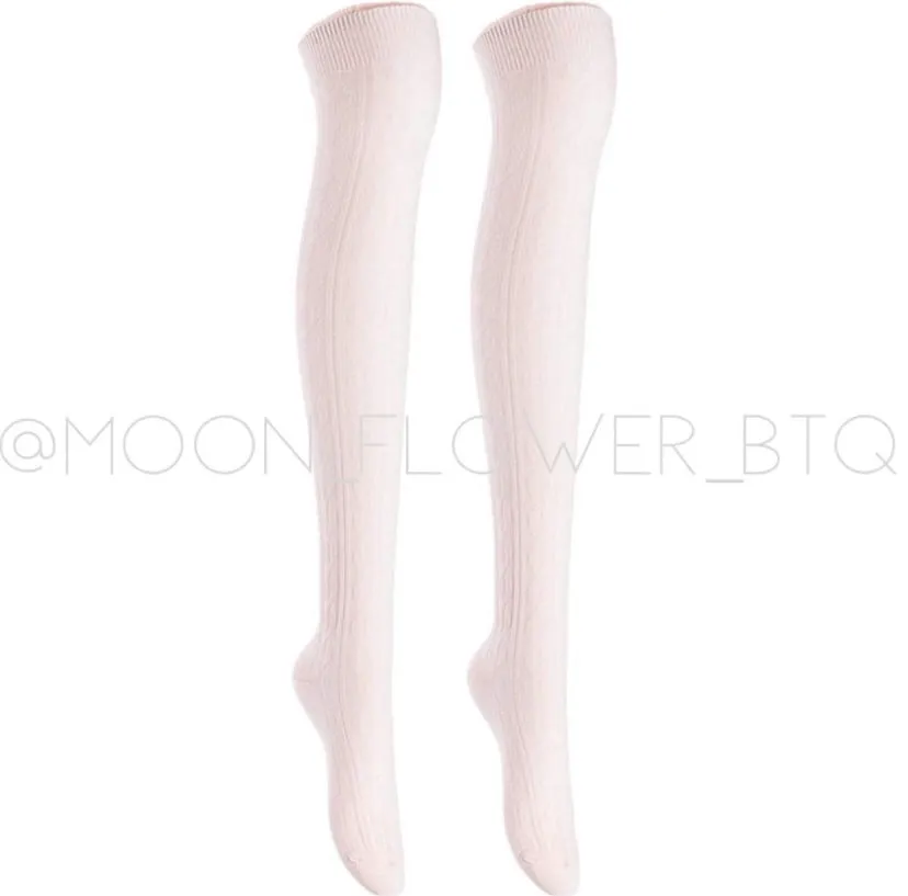 White Organic Cotton Knit Over the Knee Thigh High Socks