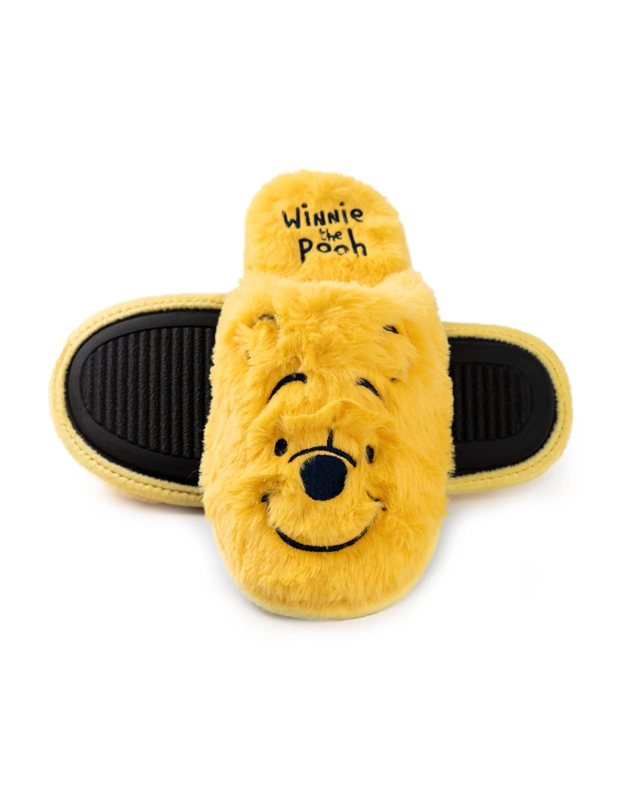 Winnie the Pooh Embroidered Face Womens Yellow Mule Slippers