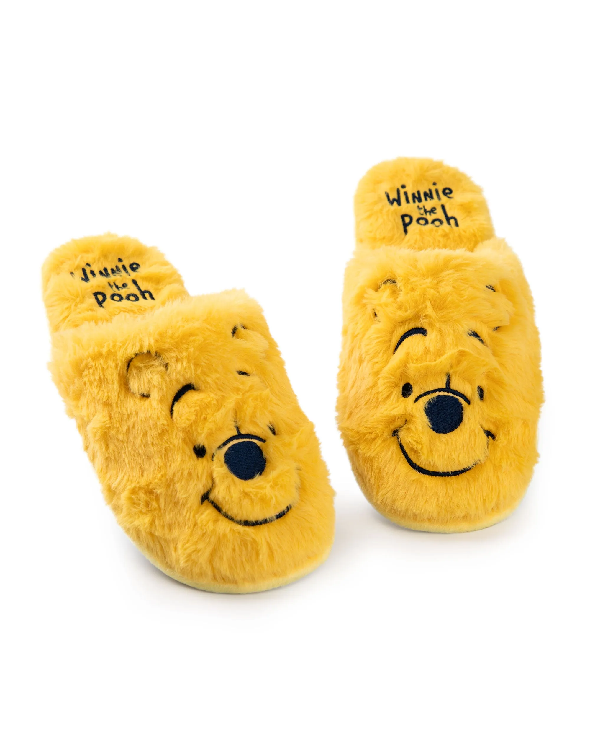 Winnie the Pooh Embroidered Face Womens Yellow Mule Slippers