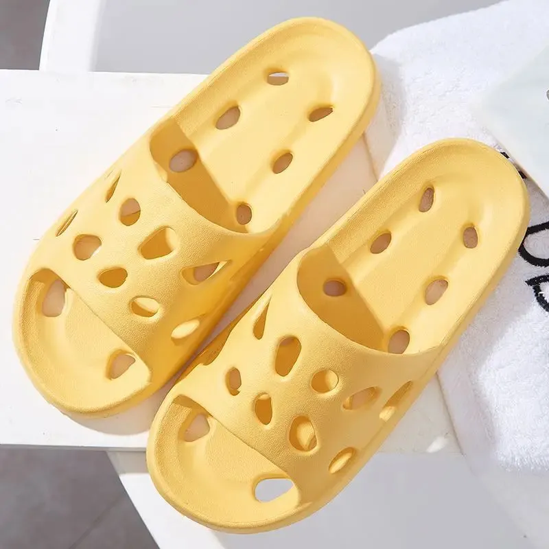 Women Bathroom House Cheese Slippers Leaking Quick-drying Shower Slipper Light Weight WaterLeaky Beach Flip Flop Swimming Slides