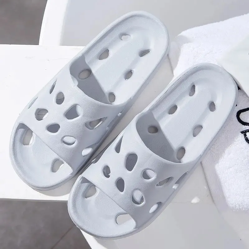 Women Bathroom House Cheese Slippers Leaking Quick-drying Shower Slipper Light Weight WaterLeaky Beach Flip Flop Swimming Slides