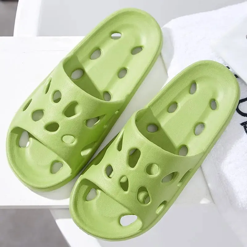 Women Bathroom House Cheese Slippers Leaking Quick-drying Shower Slipper Light Weight WaterLeaky Beach Flip Flop Swimming Slides