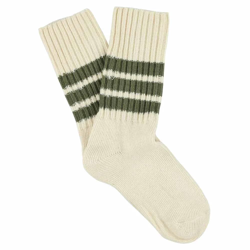 Women Stripes Crew Socks - Ecru / Khaki