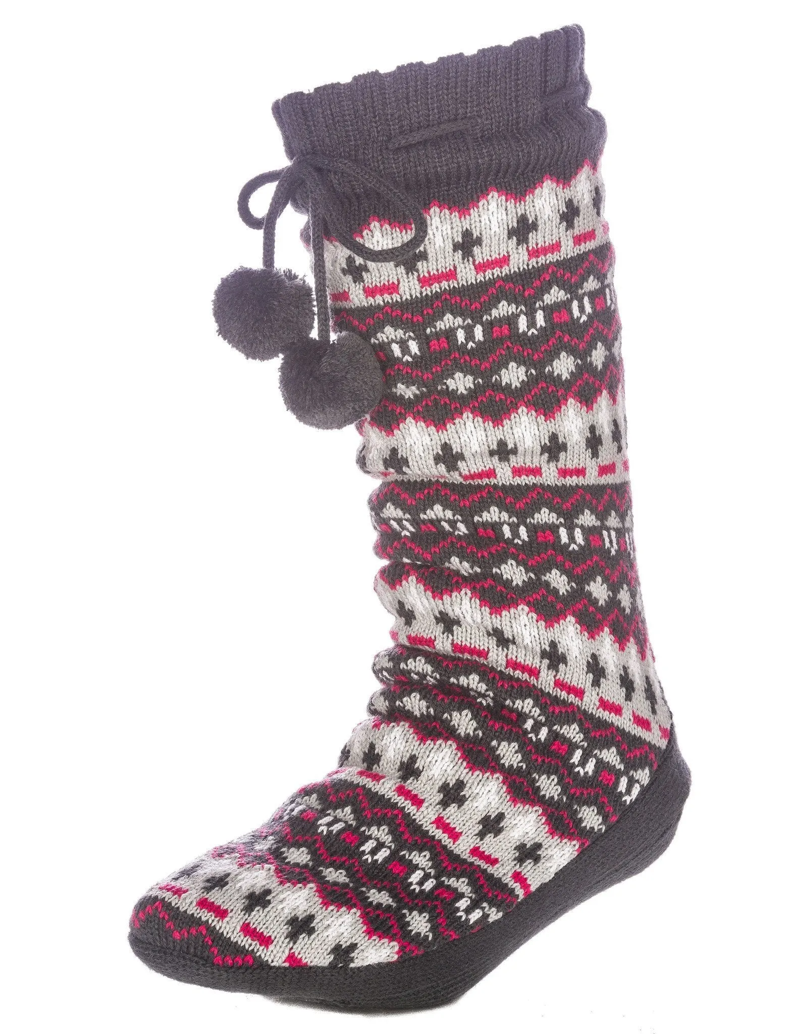 Women's Arctic Tall Slipper Socks - Grey/Pink