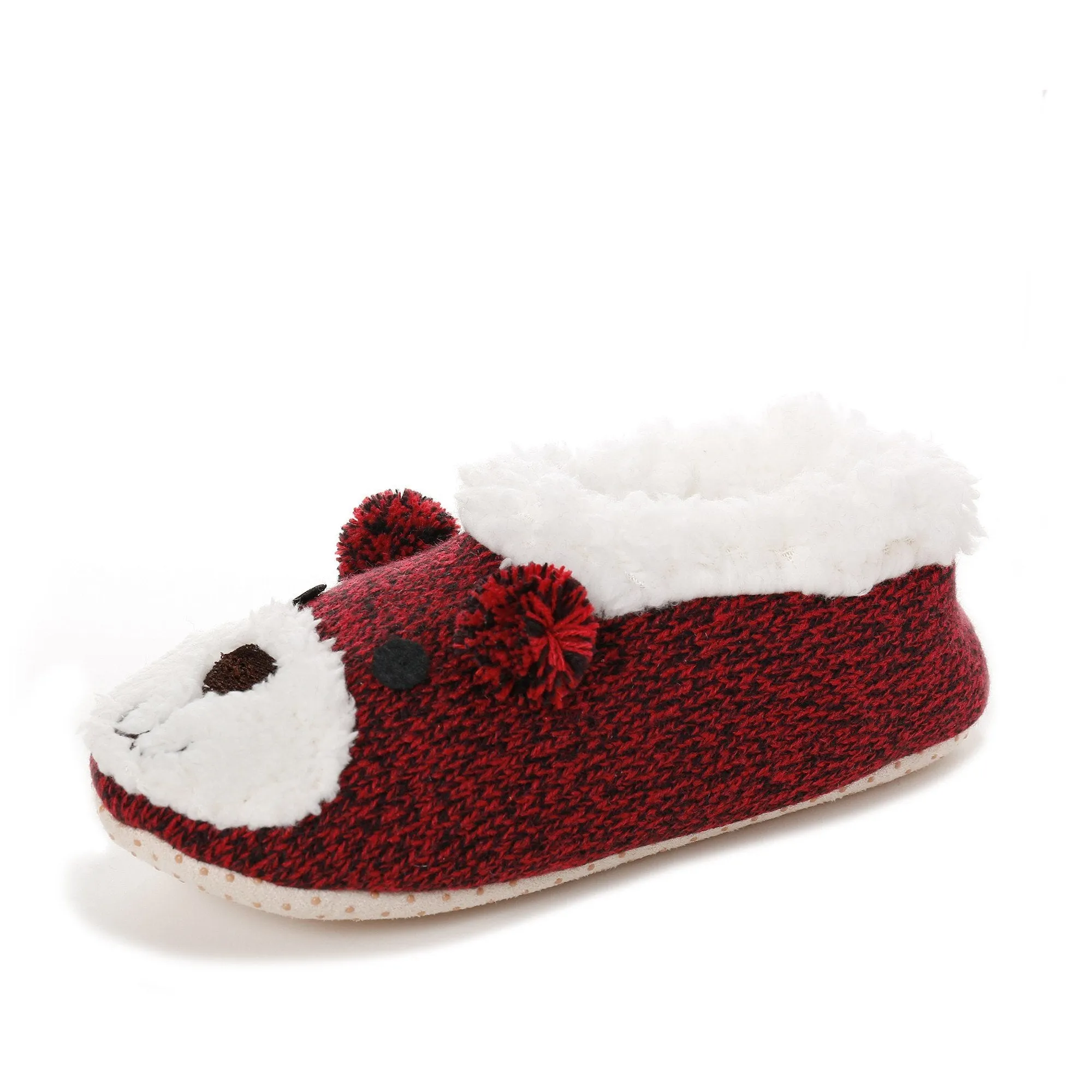 Women's Beary Cute Ballet Slipper with Shearling Lining - Burgundy/Black