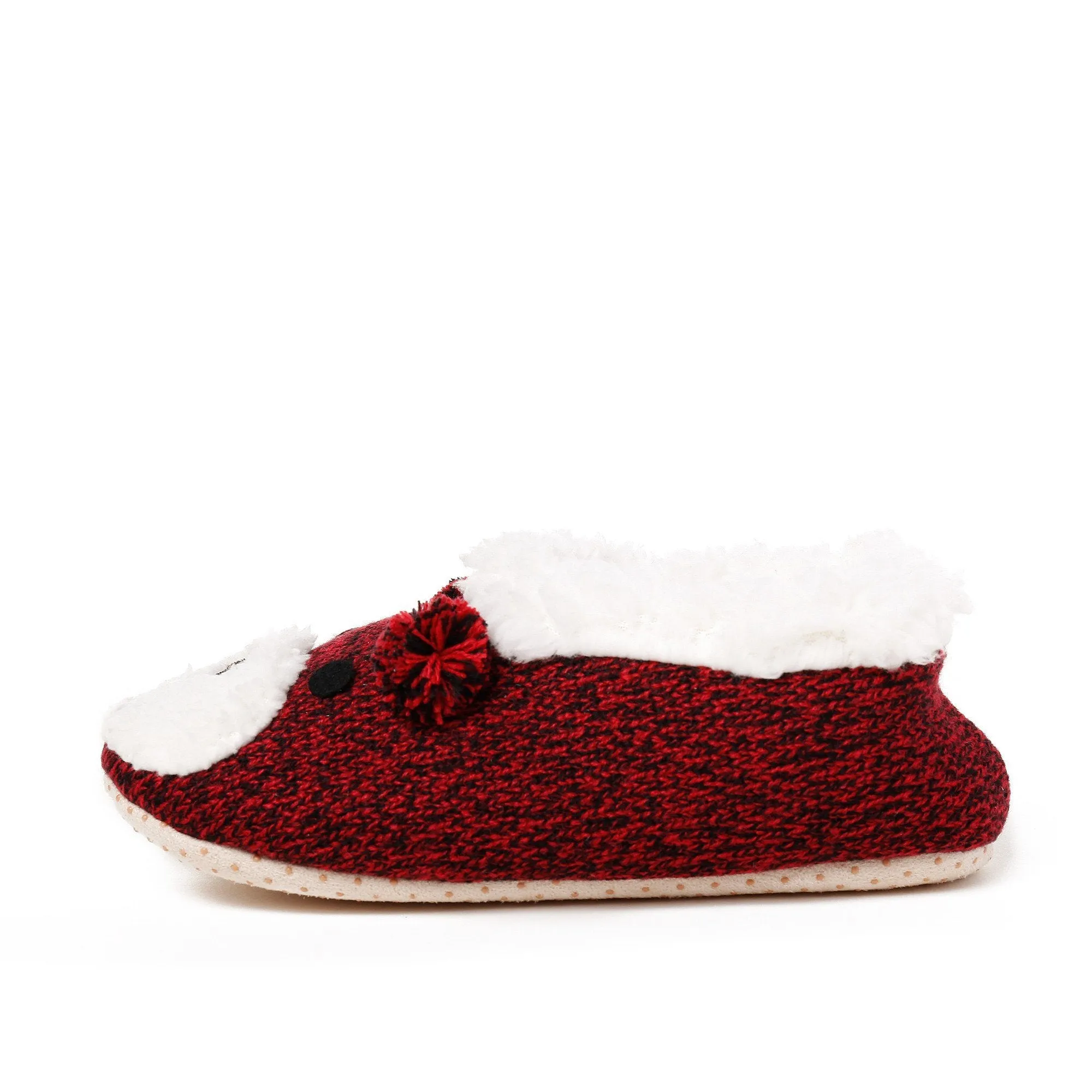 Women's Beary Cute Ballet Slipper with Shearling Lining - Burgundy/Black