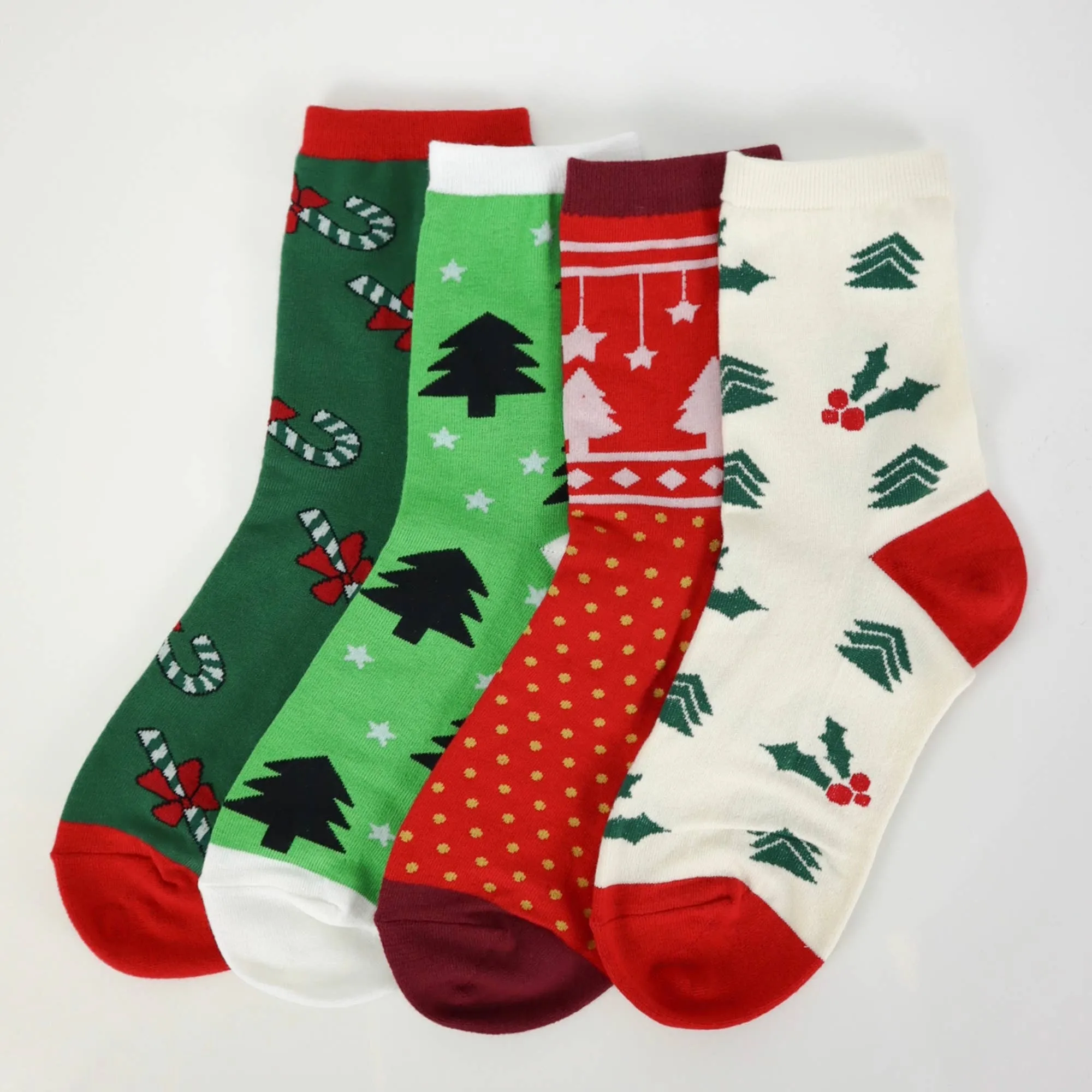 Women's Christmas Socks - Candy Cane: Dark Green