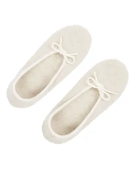 Women's Contrast Trim Cashmere Slippers Ecru White