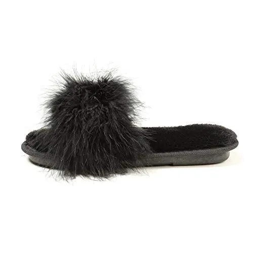 Women's Furry Fur Slippers Memory Foam House Slippers House Shoes(Black,6.5-7)