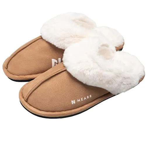 Women's Memory Foam House Slippers Non Slip Rubber Solesr Chestnut