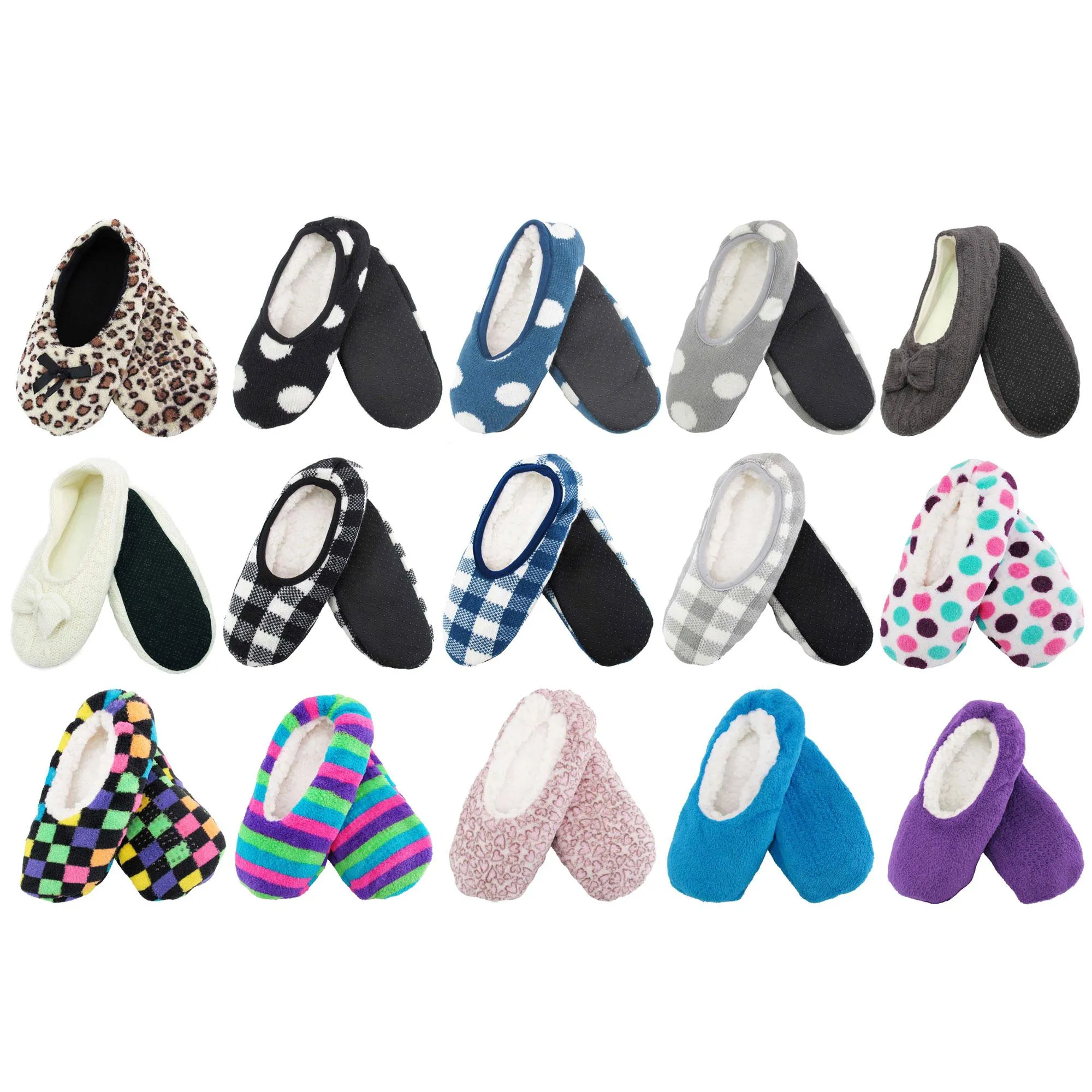 Women's Soft Warm Microfiber Cozy Fuzzy Colorful Non-Slip Slippers, 3 Pairs Single Color